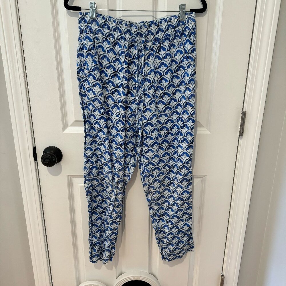 Sigrid Olsen Blue Nautical Pattern Linen Pants - Size Medium